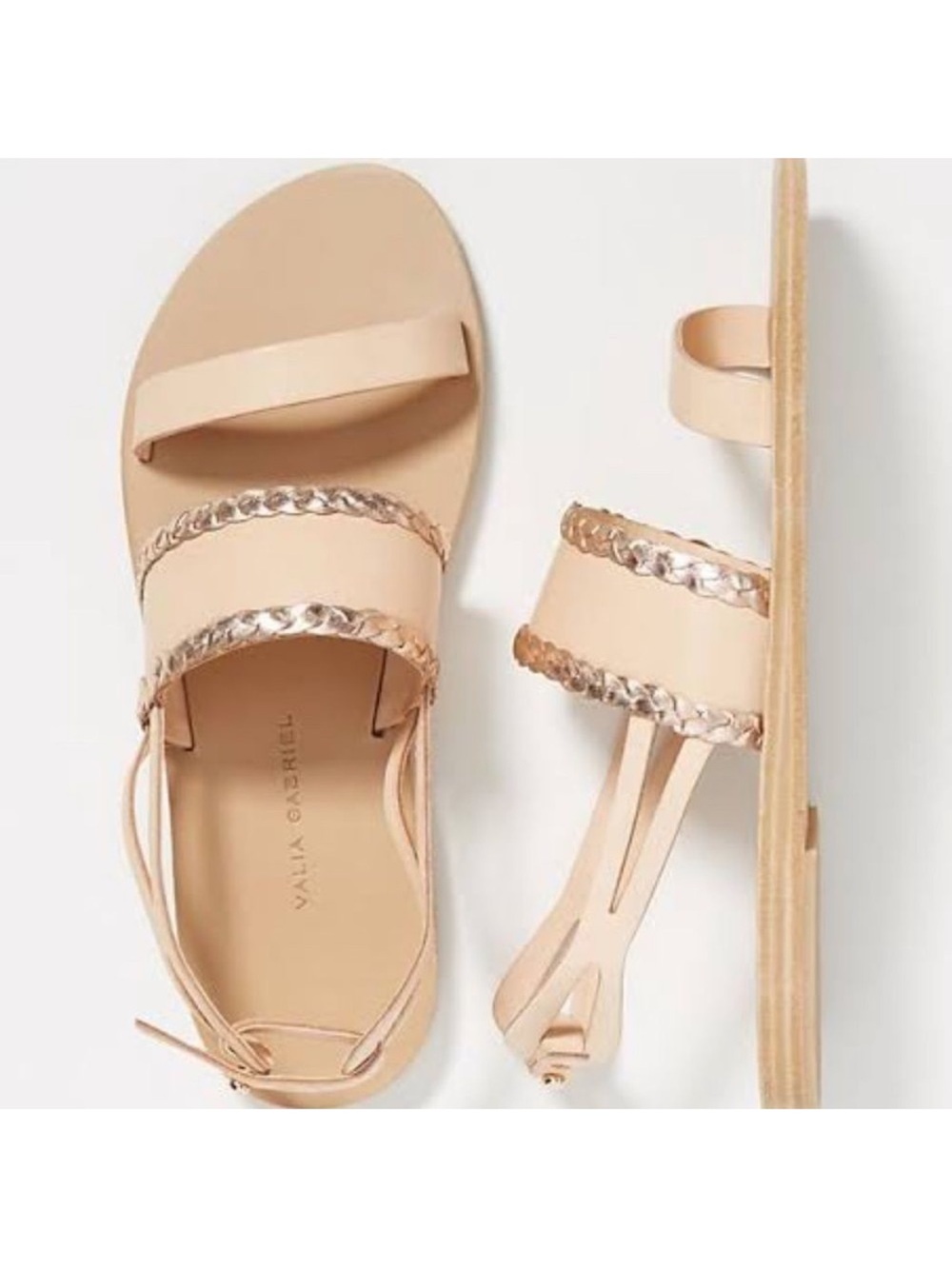 Anthropologie Valia Gabriel Grecian style flat leather sandals handmade 40 NEW